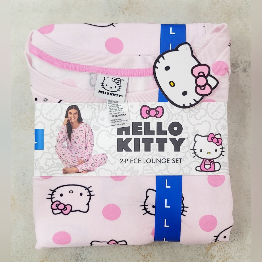 Hello Kitty Sanrio Womens 2pc Pink Knit Lounge PJ Set Long Sleeve Top Jogger - Picture 7 of 16